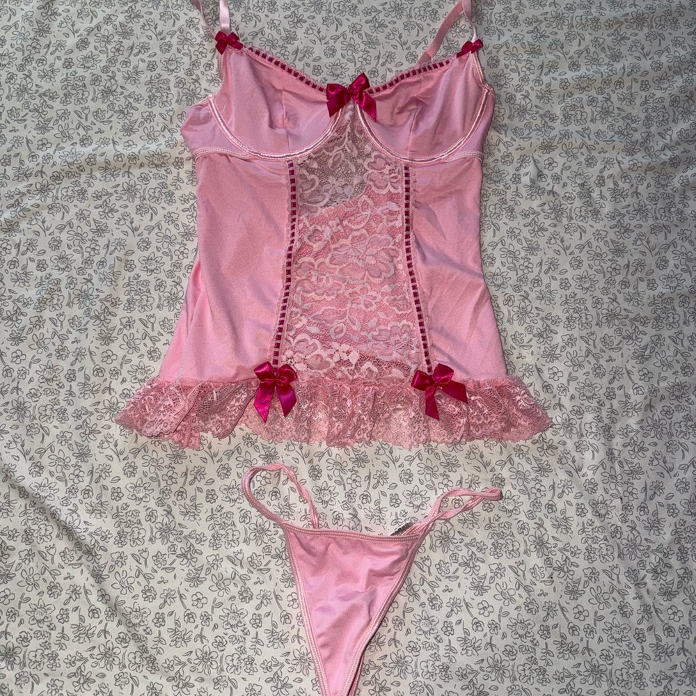 SHEIN Pink Lace Chemise Set